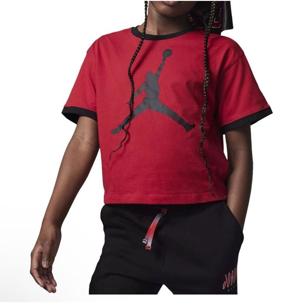 Air Jordan T-Shirt Youth Girls Short Sleeve Tee-Gym Red Sz L 12/13 NWT cotton